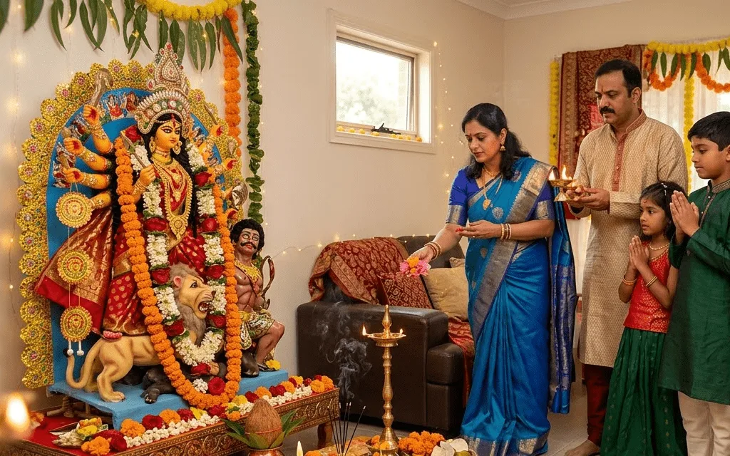 శారదీయ దుర్గా నవరాత్రి 2026 ఆస్ట్రేలియా గైడ్: తేదీలు, రోజువారీ పూజా విధానం, మంత్రాలు, రంగులు, ఉపవాస నియమాలు & ఆస్ట్రేలియాలోని భారతీయ కుటుంబాల కోసం సంపూర్ణ భక్తి వేడుక | Hindutone — పండుగలు